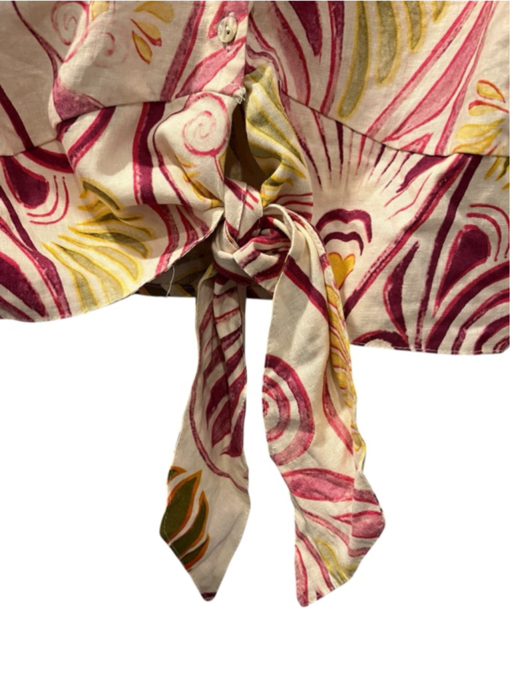 Christian Siriano NY Linen Blend Tie Front Top Retro Paisley Floral Size Medium - Picture 5 of 12